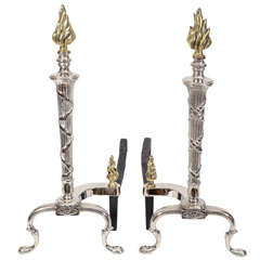 Pair of Art Deco Andirons with Flame Tops