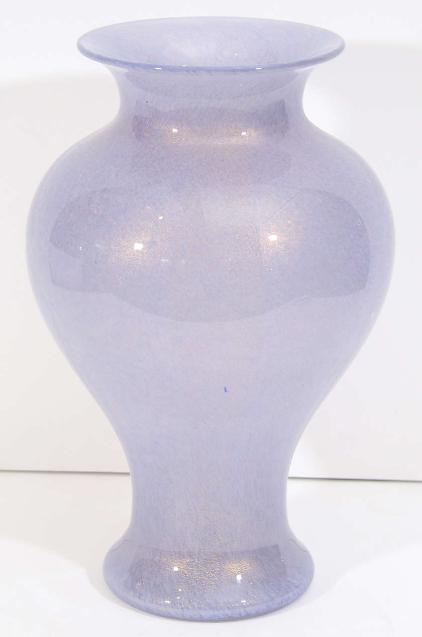 Exceptional Lilac Murano glass classically styled vase with gold dust inclusion. Signed on bottom, Barovier & Toso.