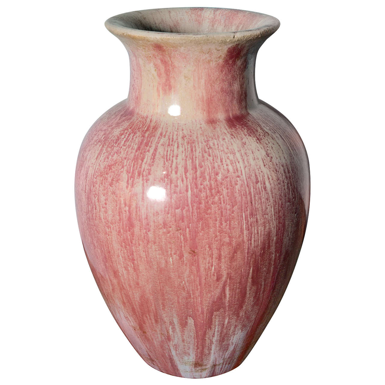 Large Vase By Fulper Pottery with Excellent Rose & Grey Glaze For Sale