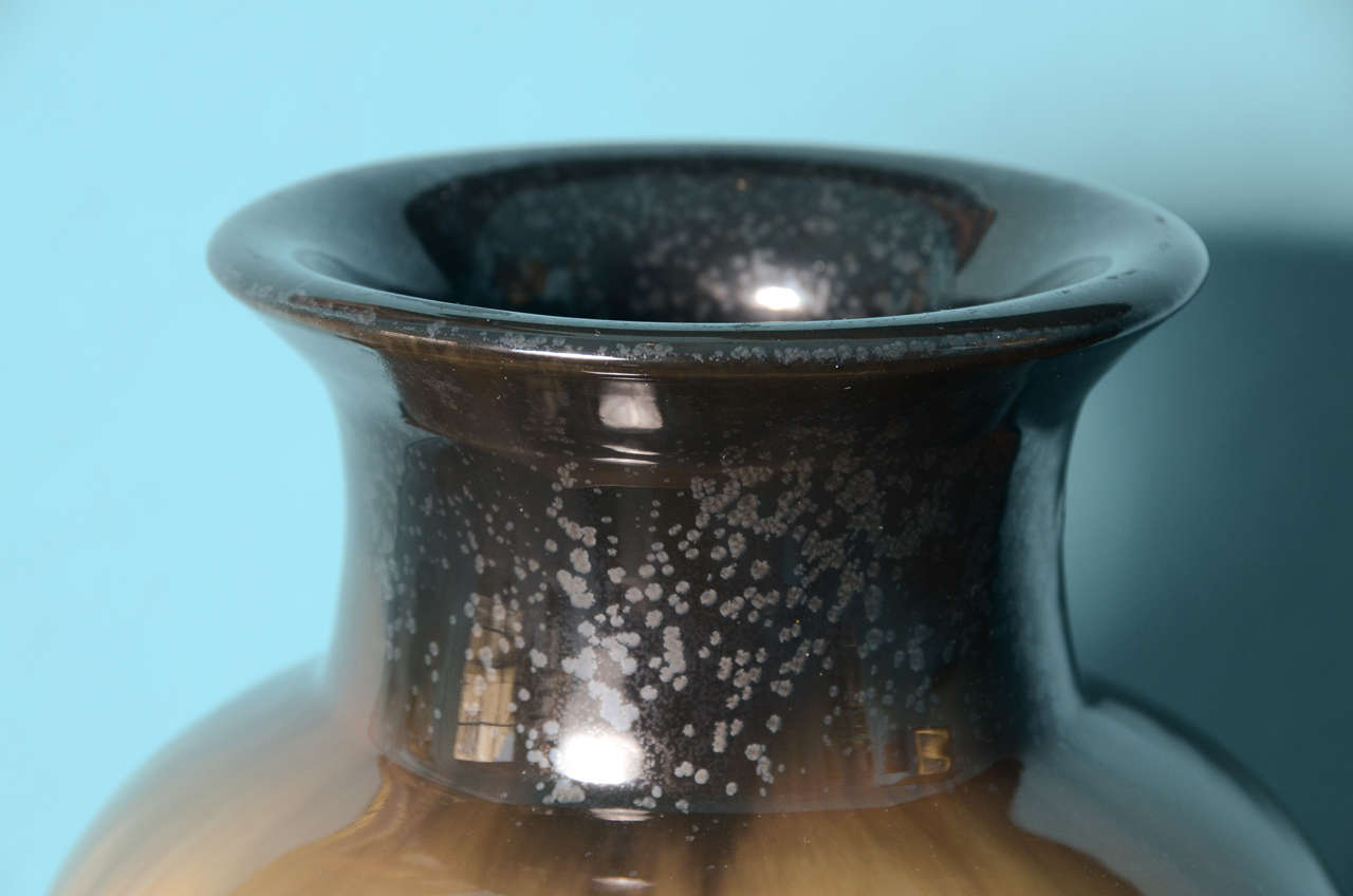 Arts and Crafts Fulper Pottery Vase with Butterscotch, Cat's Eye & Mirrored Black Glazes ca. 1915 For Sale