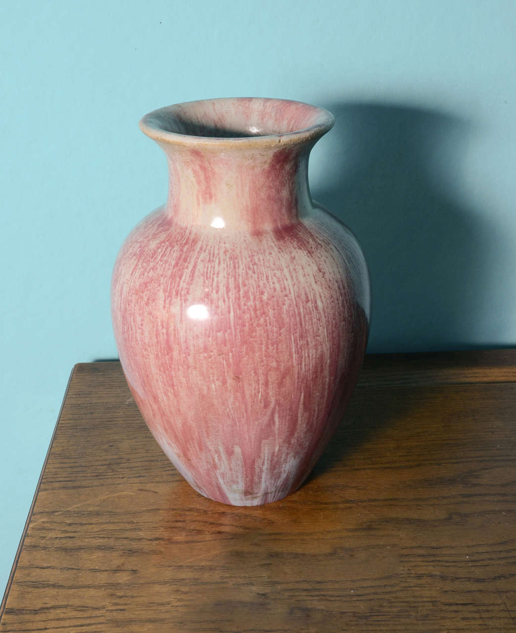 Large Vase By Fulper Pottery with Excellent Rose and Grey Glaze For