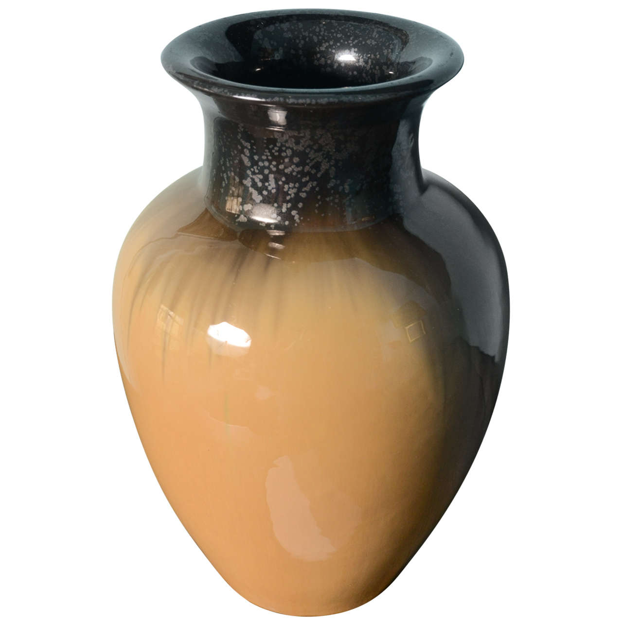 Fulper Pottery Vase with Butterscotch, Cat's Eye and Mirrored Black Glazes ca. 1915 For Sale at