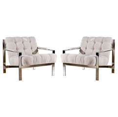 Restored Pair of Cy Mann Lounge Chairs in Cut Linen Velvet 12