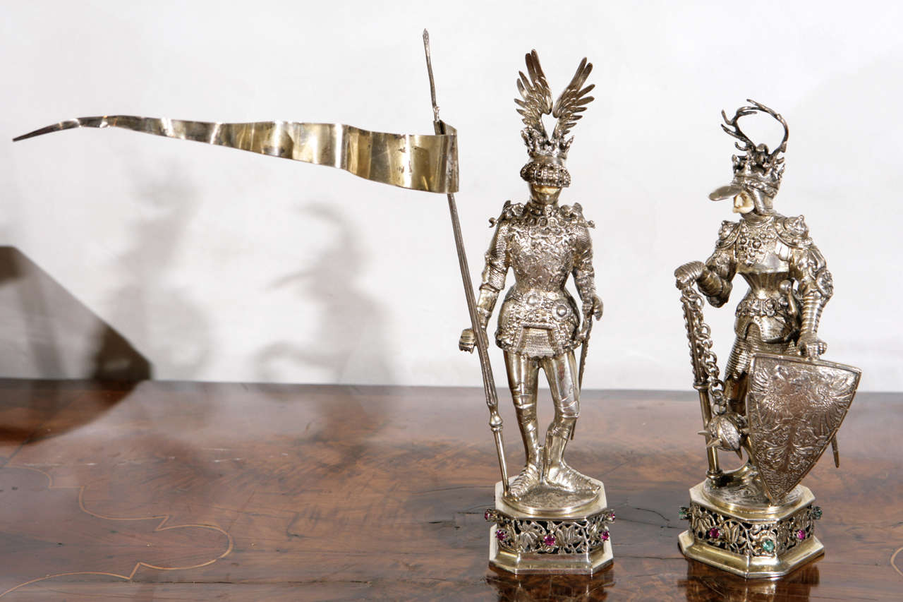 Pair of 1900's German Sterling Silver Soldiers