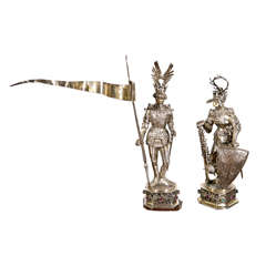 Pair of 1900's German Sterling Silver Soldiers