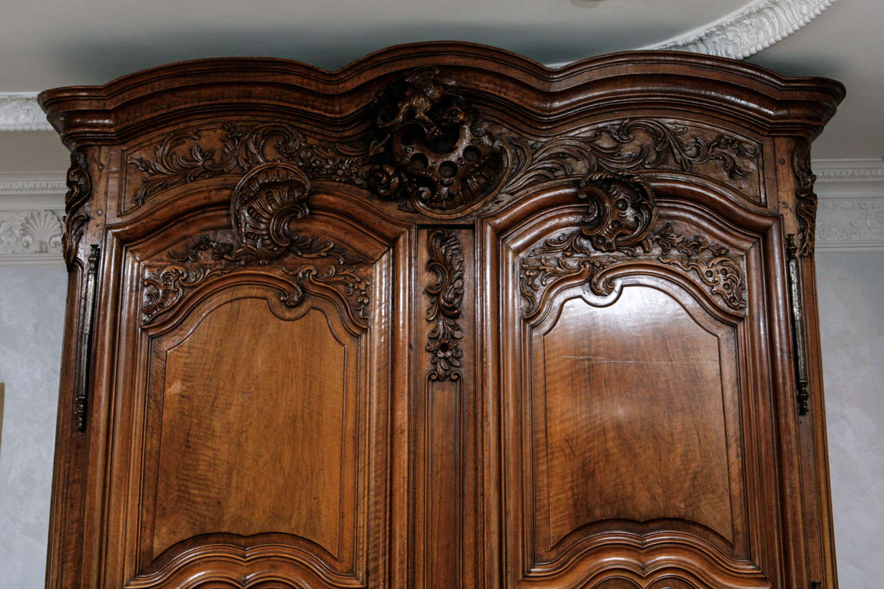 18th Century and Earlier 18th Century Period Regence French Carved Walnut Armoire For Sale
