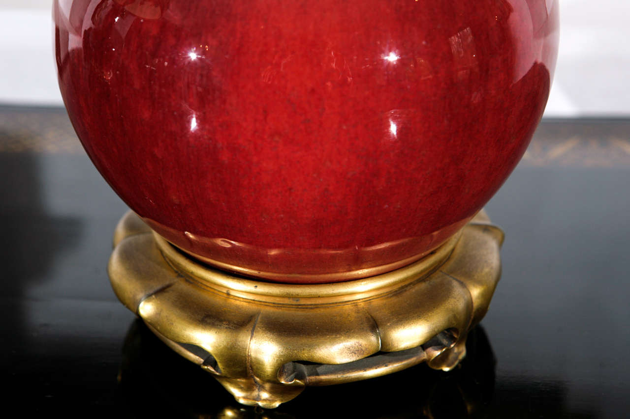 Pair of 19th c. Chinese Sang de Boeuf Porcelain Vase Lamps 2