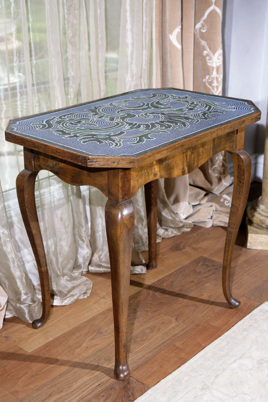 18th Century and Earlier 18th Century Austrian Occasional Table with Hand Beaded Top For Sale