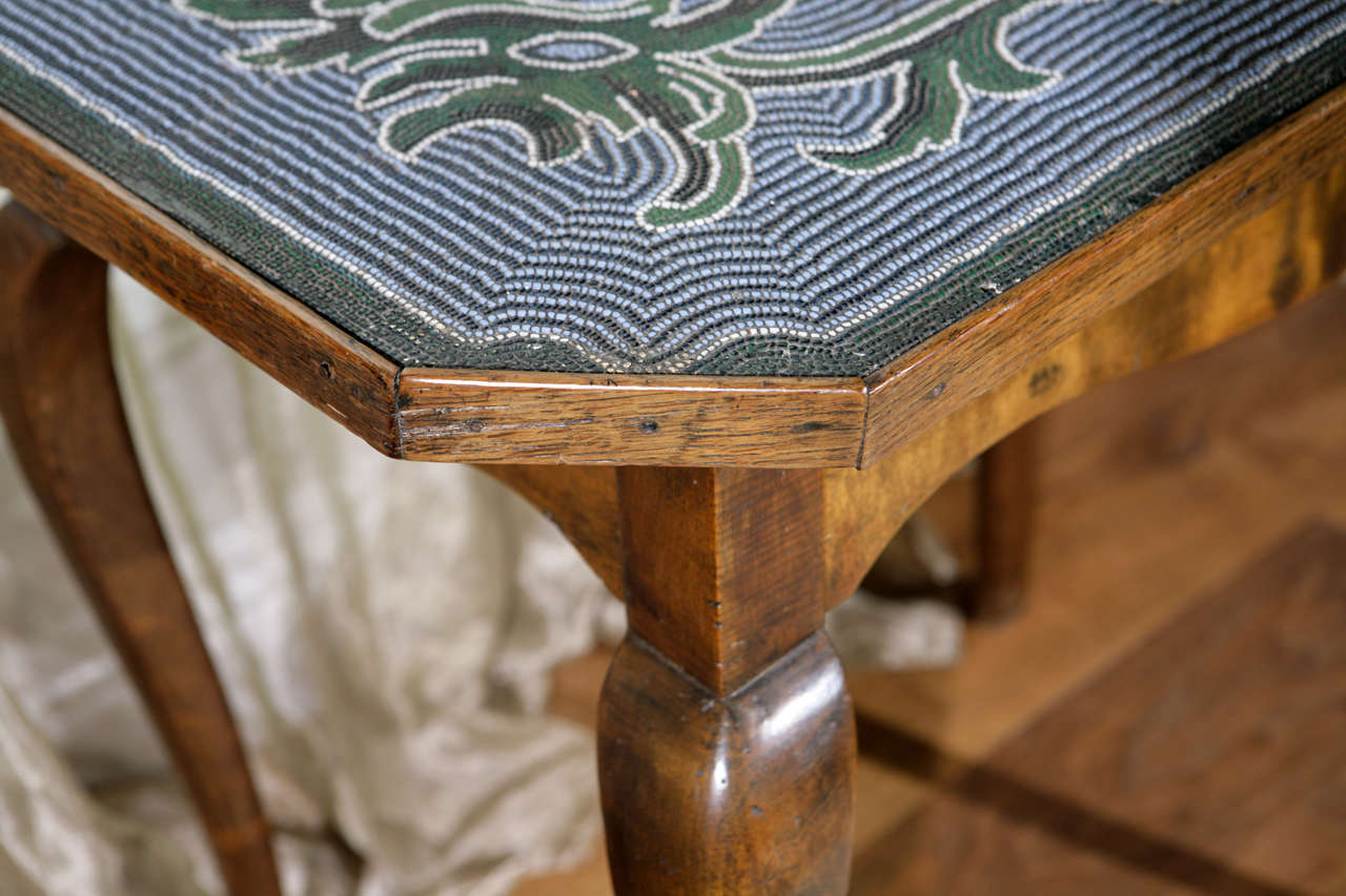 Wood 18th Century Austrian Occasional Table with Hand Beaded Top For Sale