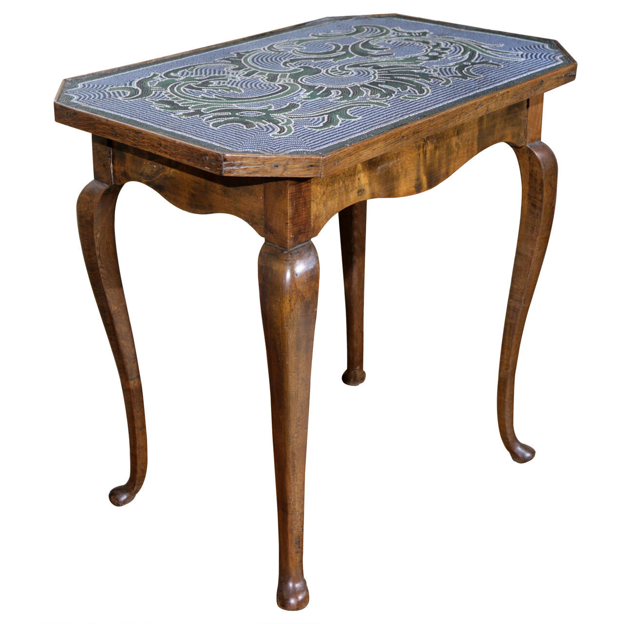 18th Century Austrian Occasional Table with Hand Beaded Top For Sale