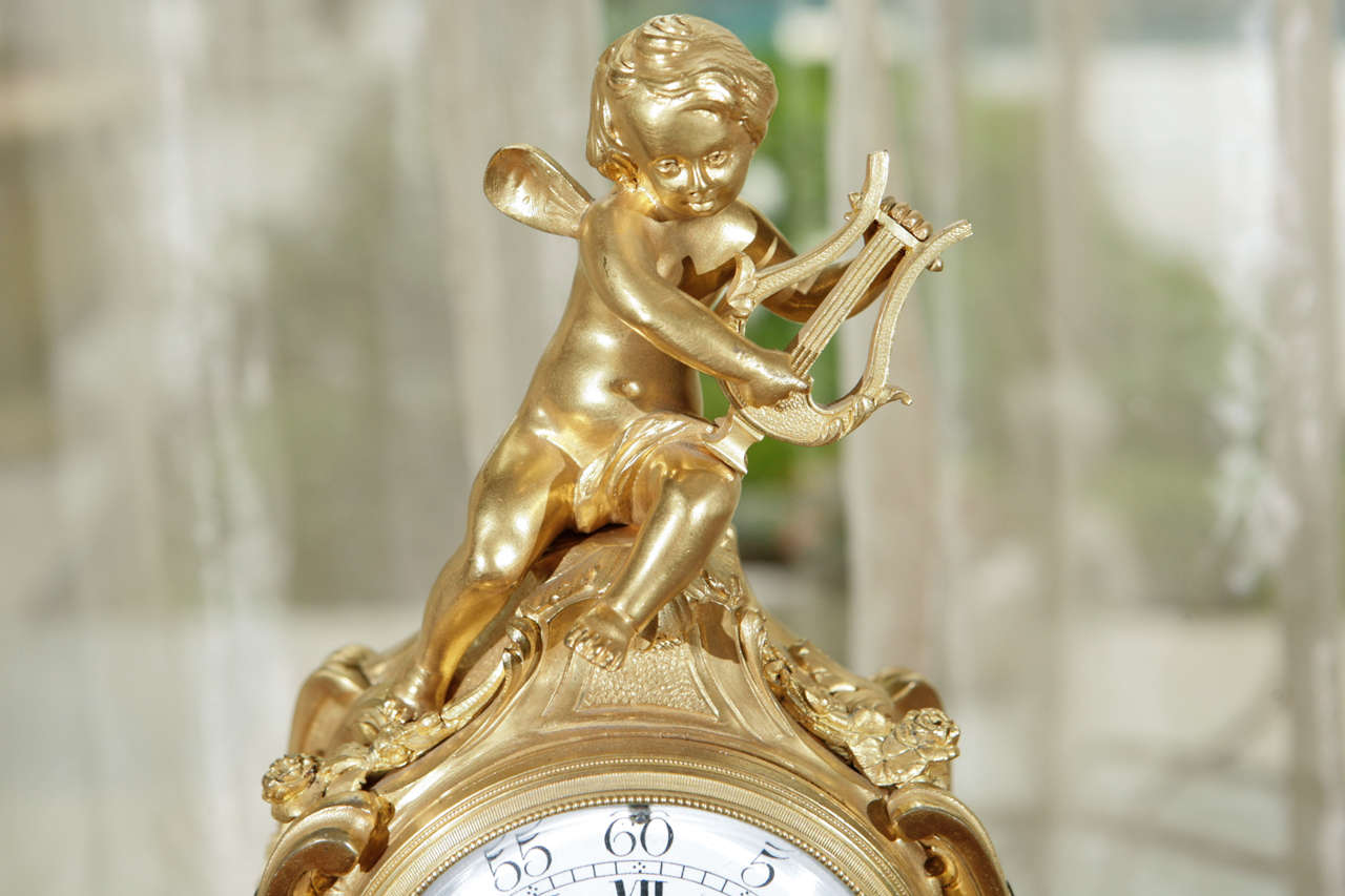 19th Century French Dore Bronze Clock with Cherub Motif In Excellent Condition In Los Angeles, CA