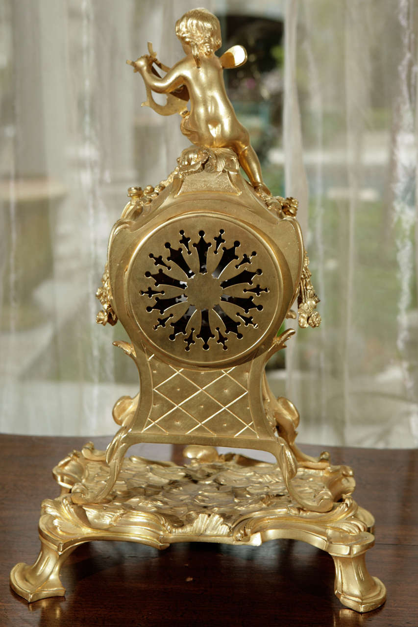 19th Century French Dore Bronze Clock with Cherub Motif 4