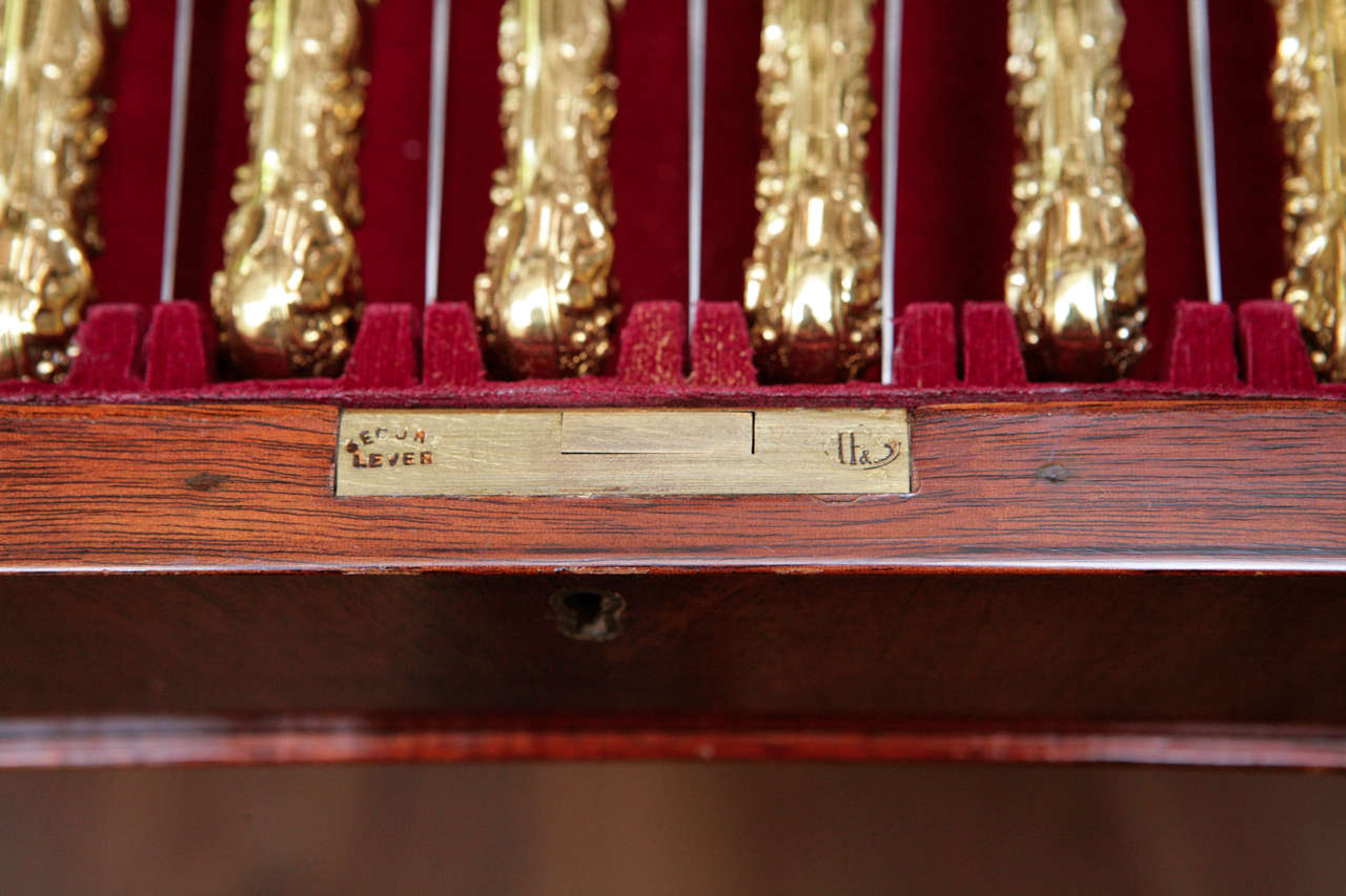 20th Century 1900s English Chest with Set of 12 Vermeil Sterling Flatware