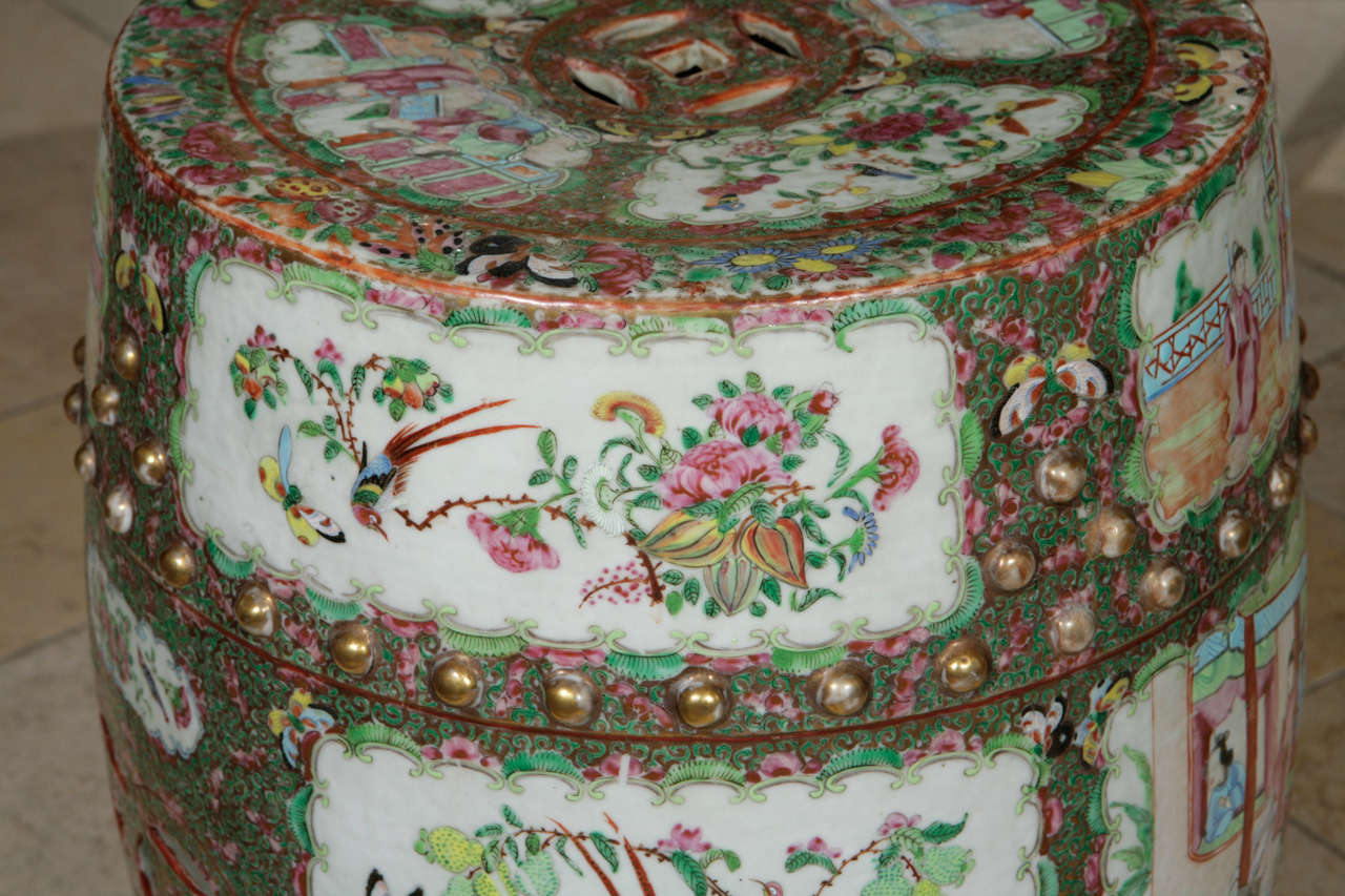 Porcelain 19th c. Rose Medallion Garden Seat