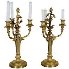 Pair of 19th c. French Dore Bronze 3 Arm Candelabras