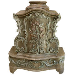 19th c. Carved Wood and Painted Cabinet