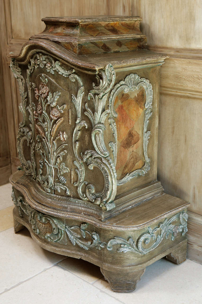 19th Century 19th c. Carved Wood and Painted Cabinet
