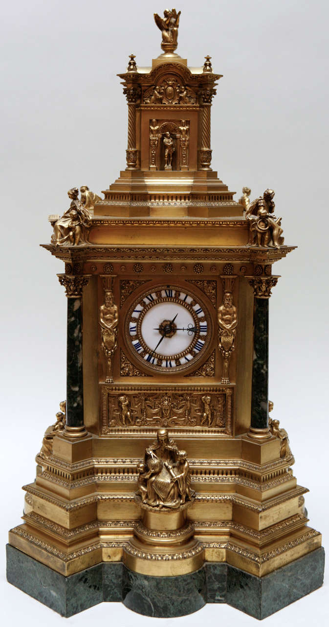 19th c. French Dore Bronze and Marble Presentation Clock