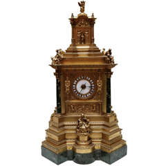 19th c. French Dore Bronze and Marble Presentation Clock