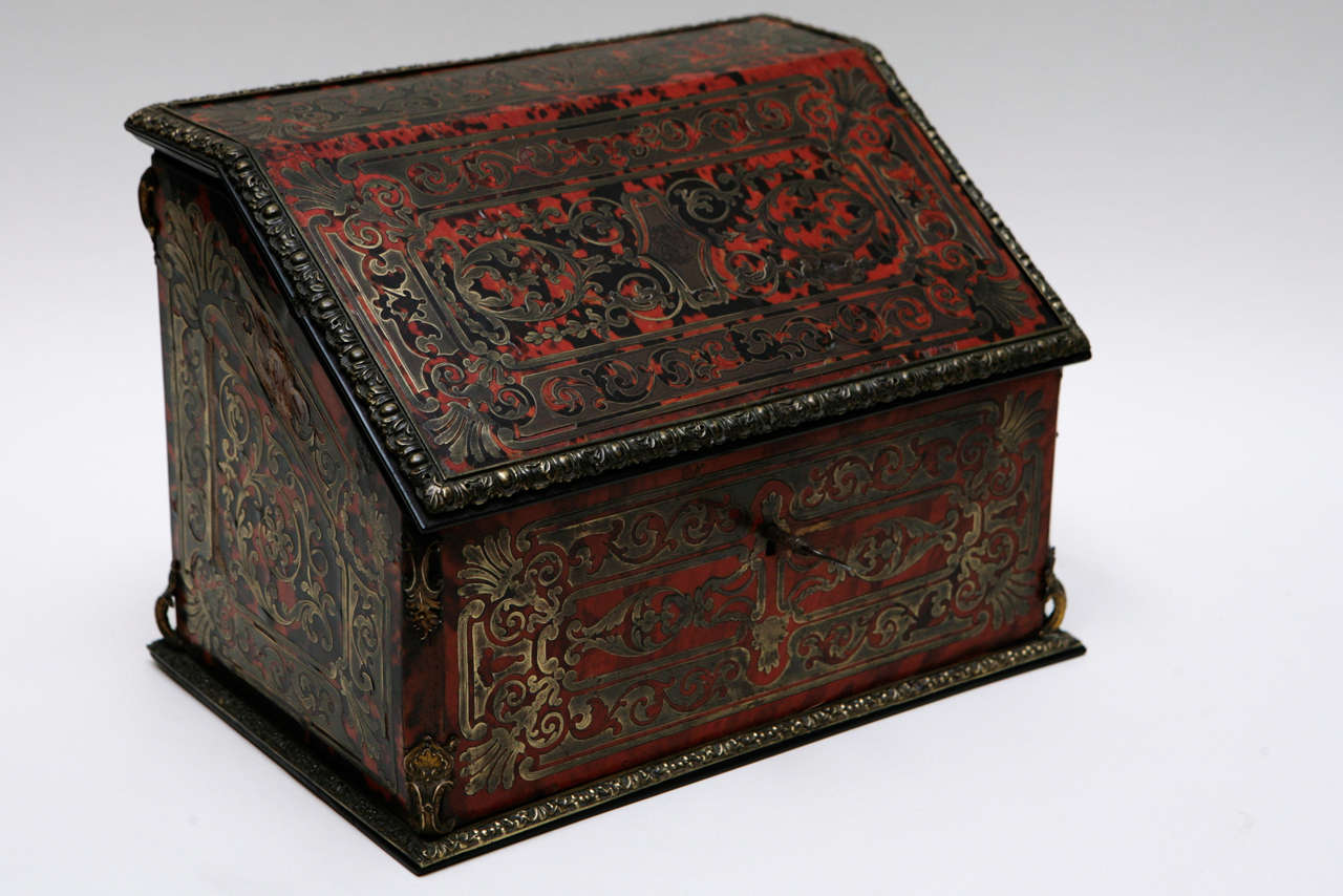 19th C. French Boulle Style Writing Box With Inkwell