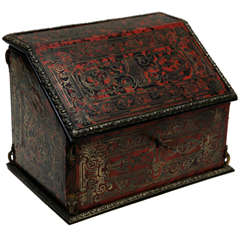 19th C. French Boulle Style Writing Box With Inkwell