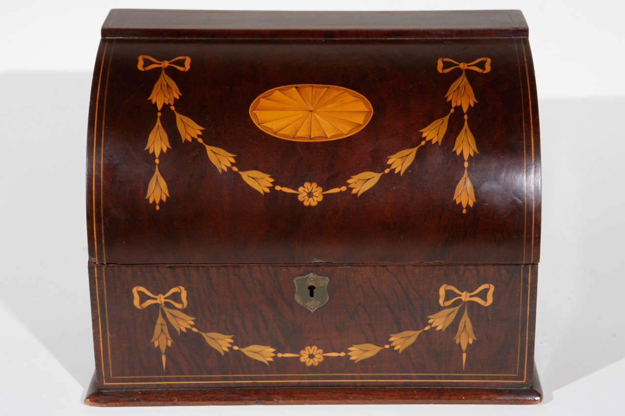 Early 19th c. English Inlaid Letter Box Signed by Maker Halstaff and Hannaford 223 Regent Street.