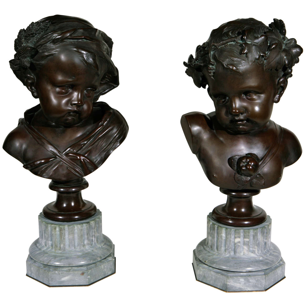 Pair of 19th Century French Bronze Busts of Children