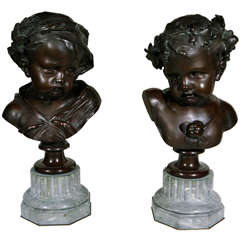 Pair of 19th Century French Bronze Busts of Children