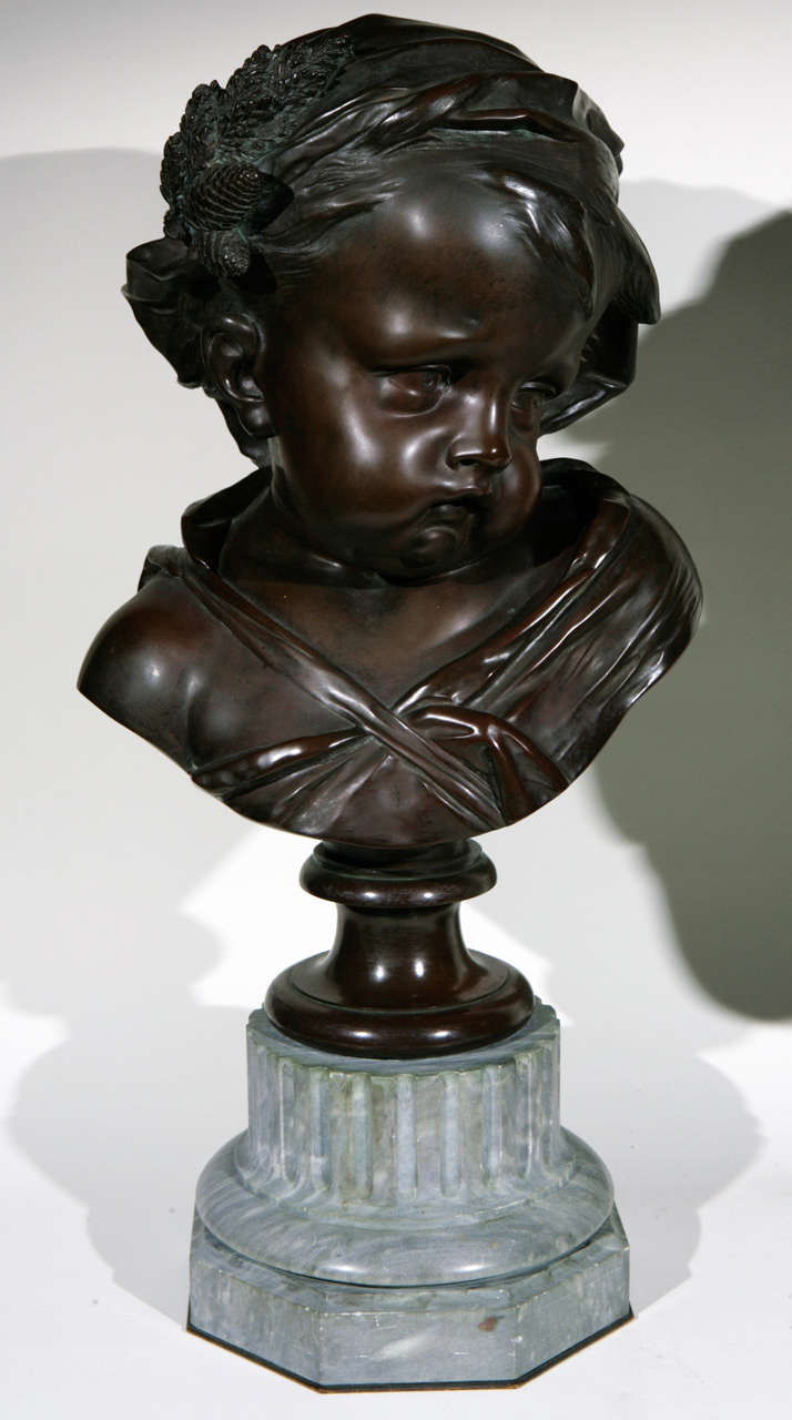 Pair of 19th Century French Bronze Busts of Children In Excellent Condition In Los Angeles, CA