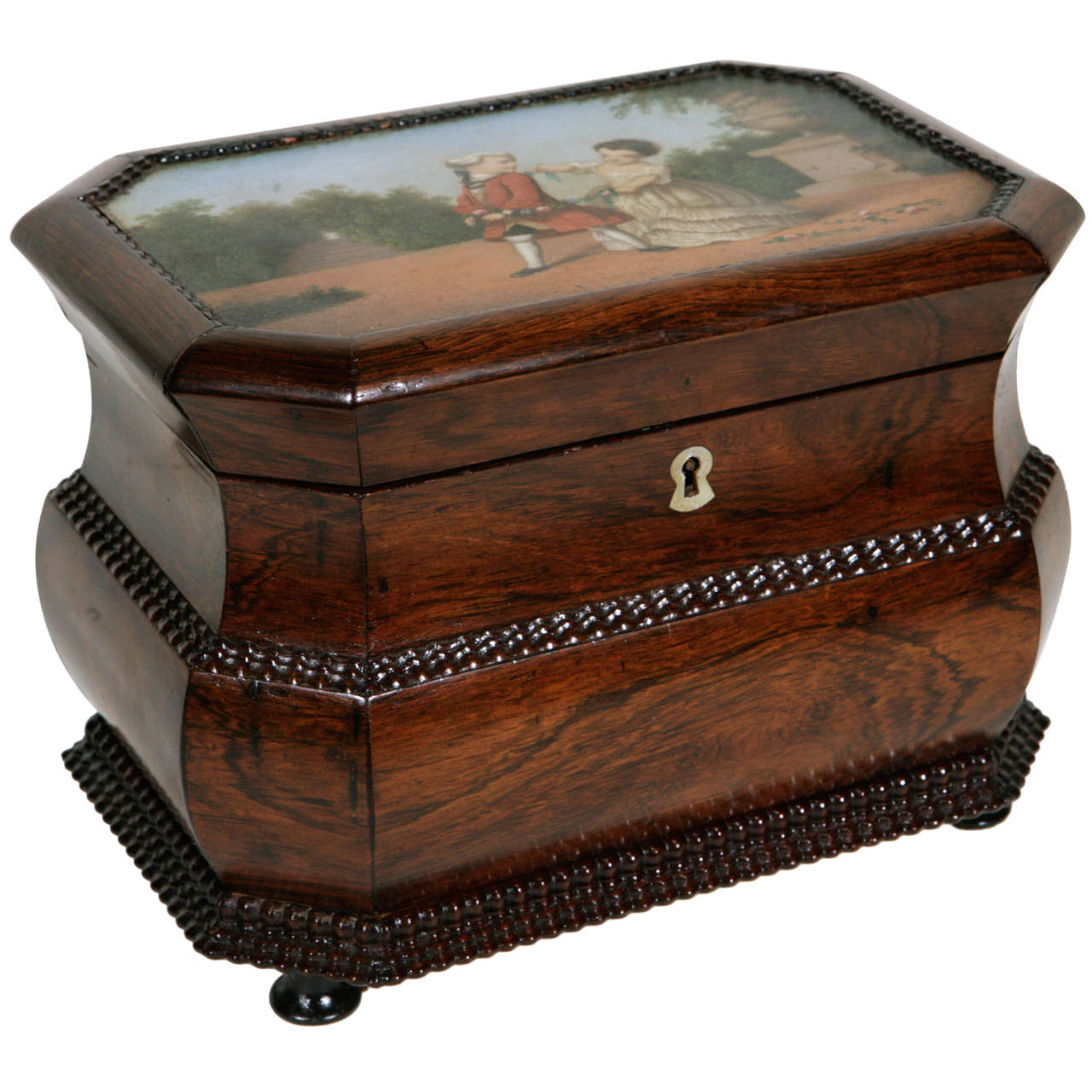 Late 18th Century Rosewood Box with Painted Scene For Sale