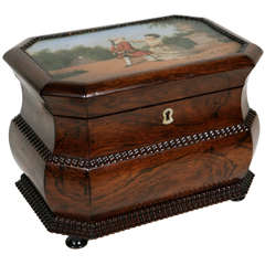 Antique Late 18th Century Rosewood Box with Painted Scene