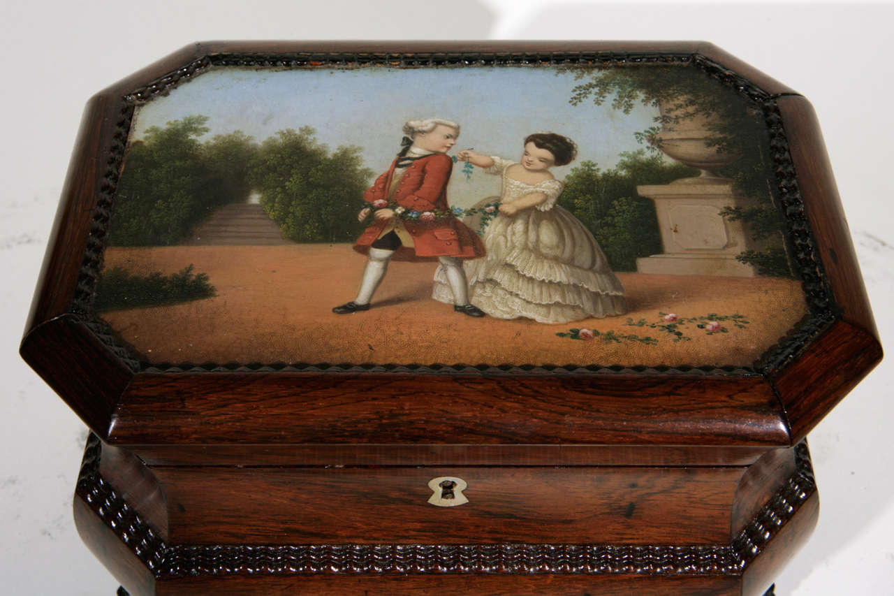 Late 18th Century Rosewood Box with Painted Scene In Good Condition For Sale In Los Angeles, CA