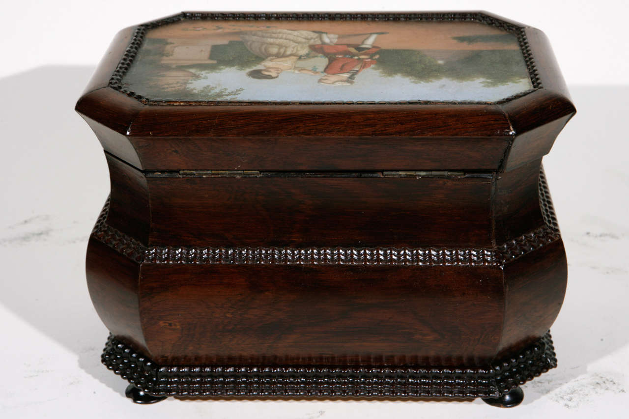 Late 18th Century Rosewood Box with Painted Scene For Sale 2