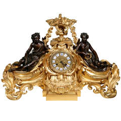 19th C. French Dore Bronze Clock with Maidens