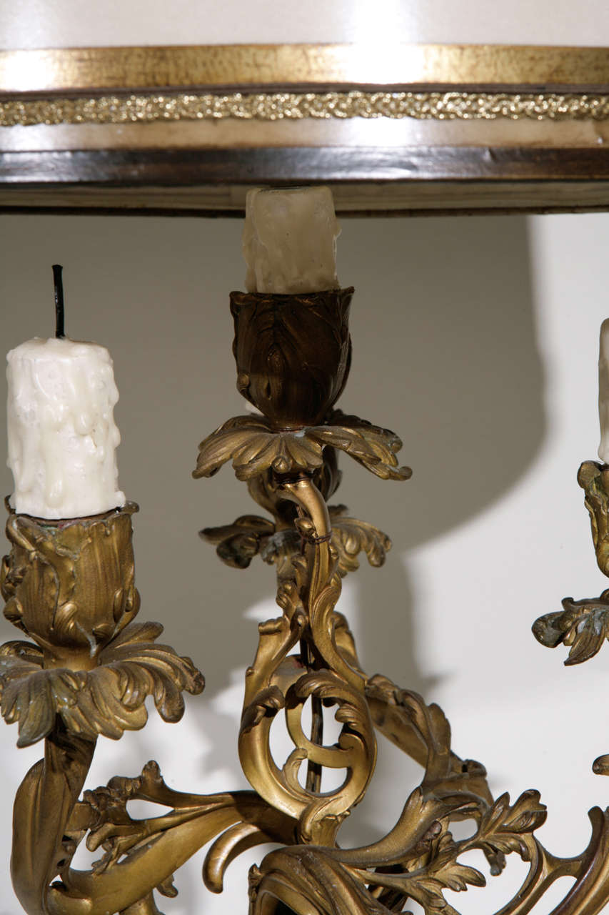 Gilt Pair of 19th c. French 3 Arm Dore Bronze Candelabra Lamps For Sale