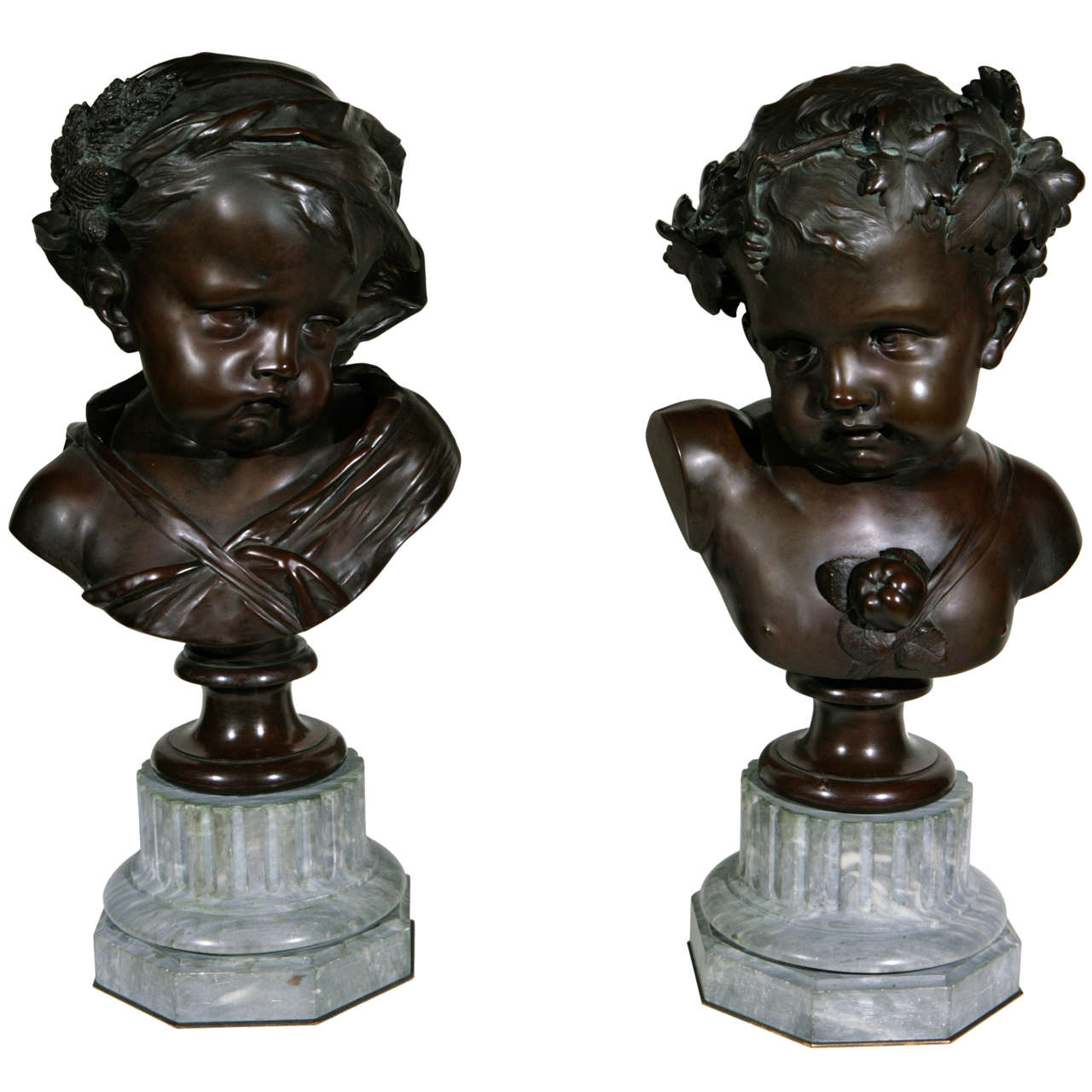 Pair of 19th Century French Bronze Busts of Children at 1stDibs