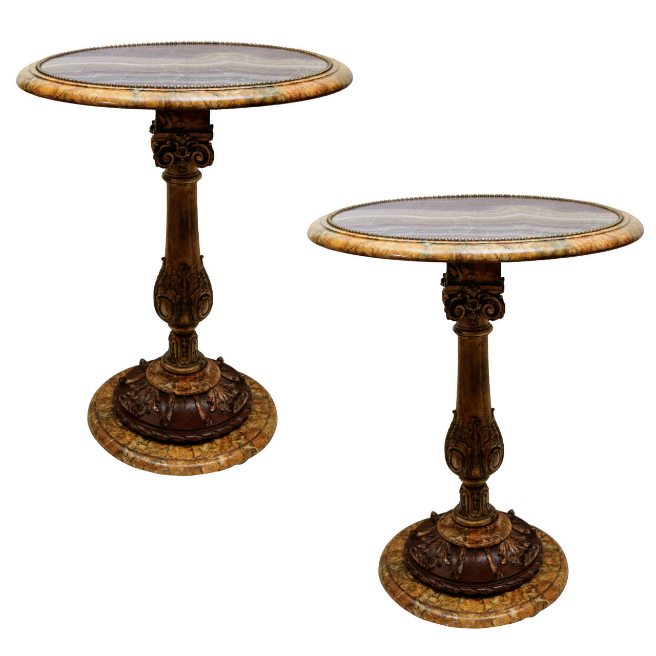 Pair of Early 1900s Italian Carved Giltwood Round Tables For Sale