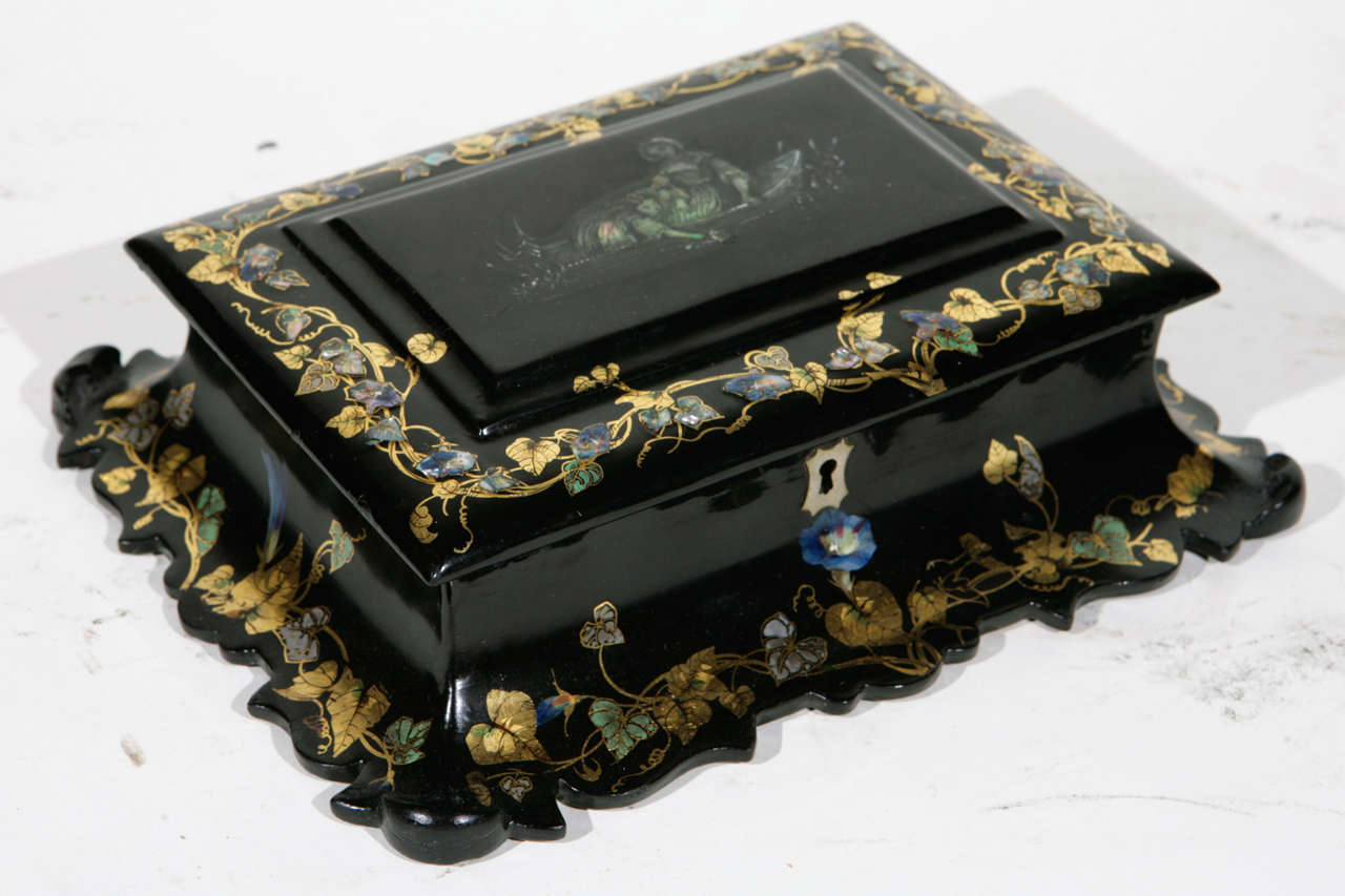 19th c. Gilt and Painted Papier Mache Box