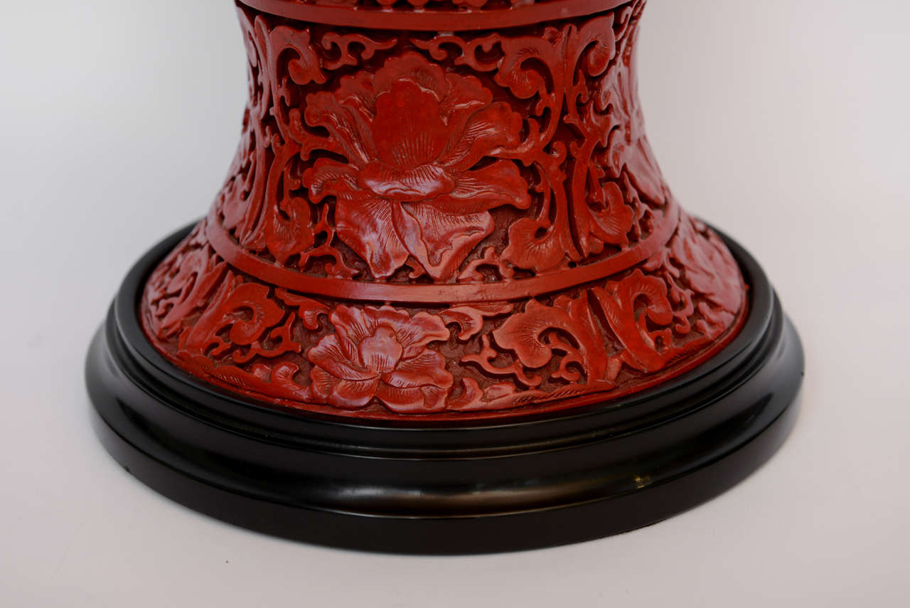 A Massive Pair Of Red Lacquered Cinnabar Lamps. 19th Century 3