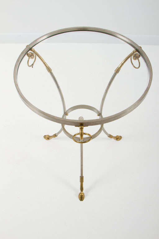 Mid-20th Century Italian Brass and Steel Guéridon Table after Maison Jansen For Sale