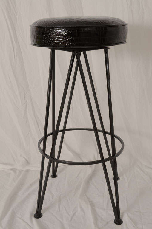 Iron black moc-croc bar stools priced individually, only two available