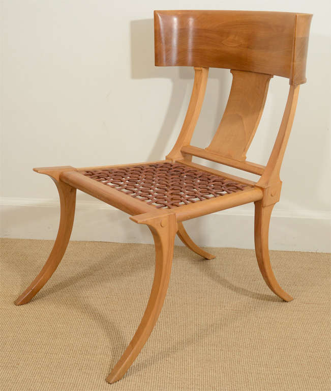 Leather Fine T.H. Robsjohn-Gibbings Klismos Saridis Chair For Sale