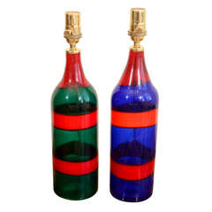 A Pair of Venini Fasce Orizzontal Bottle as Lamps by F. Bianconi