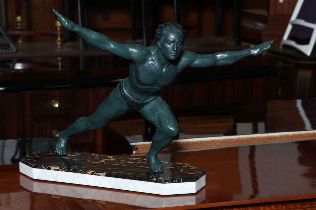 French Art Deco Sculpture Athlete signed "Azori"