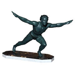 French Art Deco Sculpture Athlete signed "Azori"