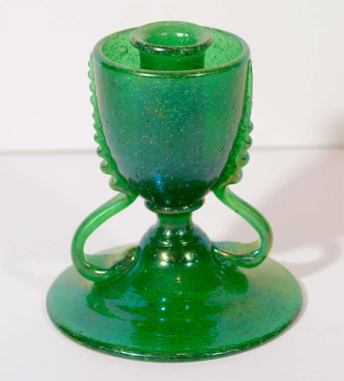 Murano glass "pulegoso" candlestick by Venini.