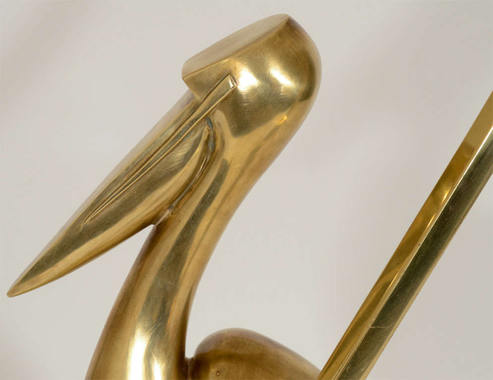 Brass Pelican Lamp on Cream-Colored Plastic Base 6