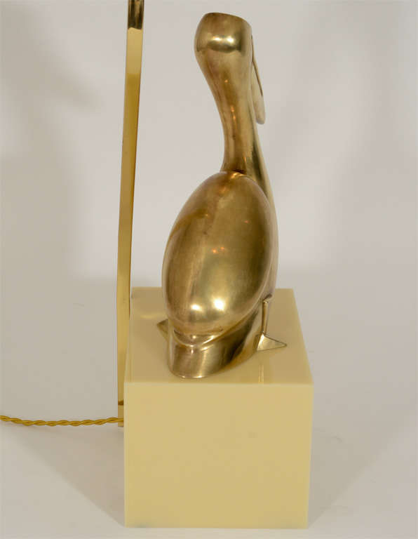 Brass Pelican Lamp on Cream-Colored Plastic Base 7