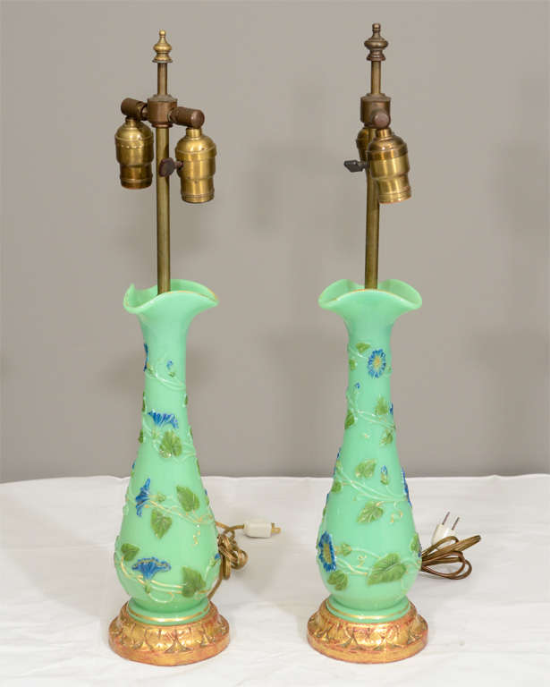 Pair of Green Opaline Lamps