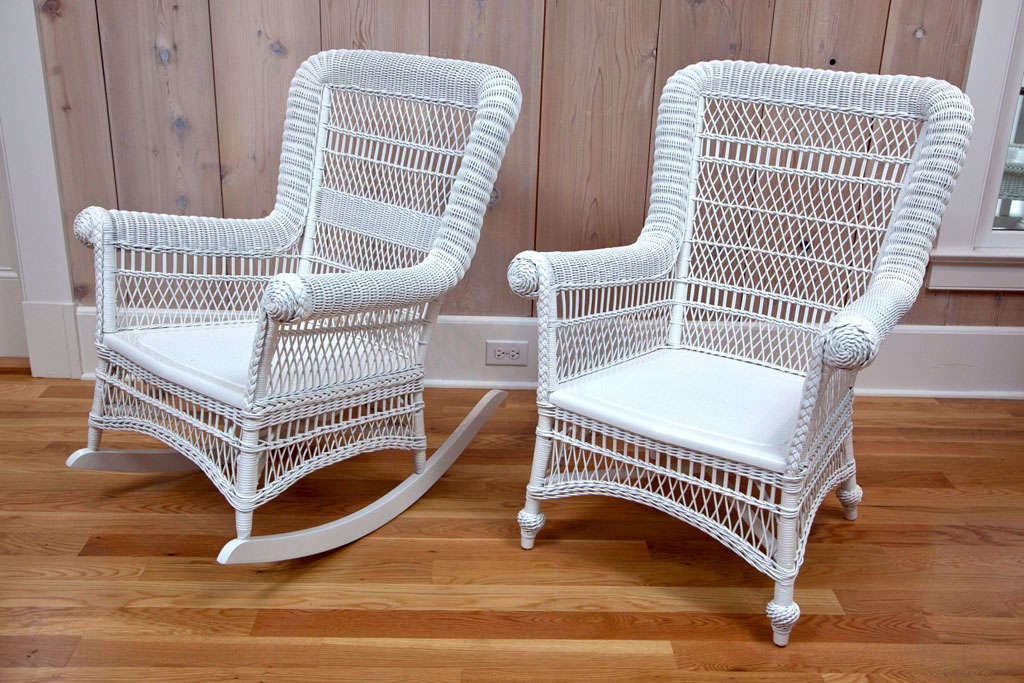 Antique Victorian Arm Chair and Rocker in white paint in excellent condition.

Dimensions: 35.5